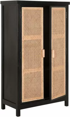 Provence Rottinkikaappi, Mustat Kehykset -Huonekalut myymälä Snugg Must Living cupboard provence black natural rottinkikaappi 1