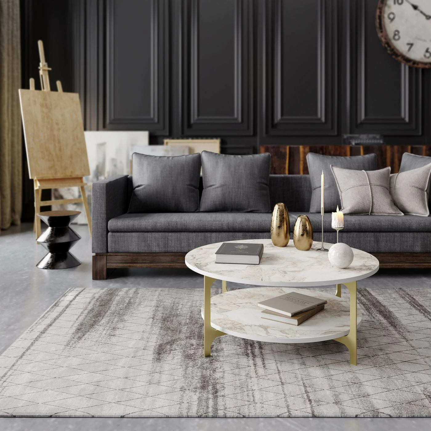 Sohvapöytä Linento Furniture Versy, 90cm, Kulta/valkoinen 3 Sohvapöytä Linento Furniture Versy, 90cm, Kulta/valkoinen - Image 3