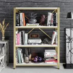 Kirjahylly Linento Furniture Shenna, Kulta/valkoinen -Huonekalut myymälä LIFU541HDL1313 3