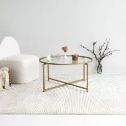 Sohvapöytä Linento Furniture Gold Sun, 83cm, Kirkas Lasi, Kulta -Huonekalut myymälä LIFU552NOS2230 6