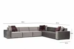 Kulmasohva Linento Furniture Lego, 6-istuttava, 388x300cm, Oikea, Harmaa/vaaleanharmaa -Huonekalut myymälä LIFU560ARE1186 4