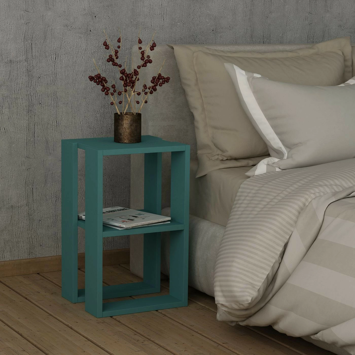 Yöpöytä Linento Furniture Lonie, Turkoosi 2 Yöpöytä Linento Furniture Lonie, Turkoosi - Image 2