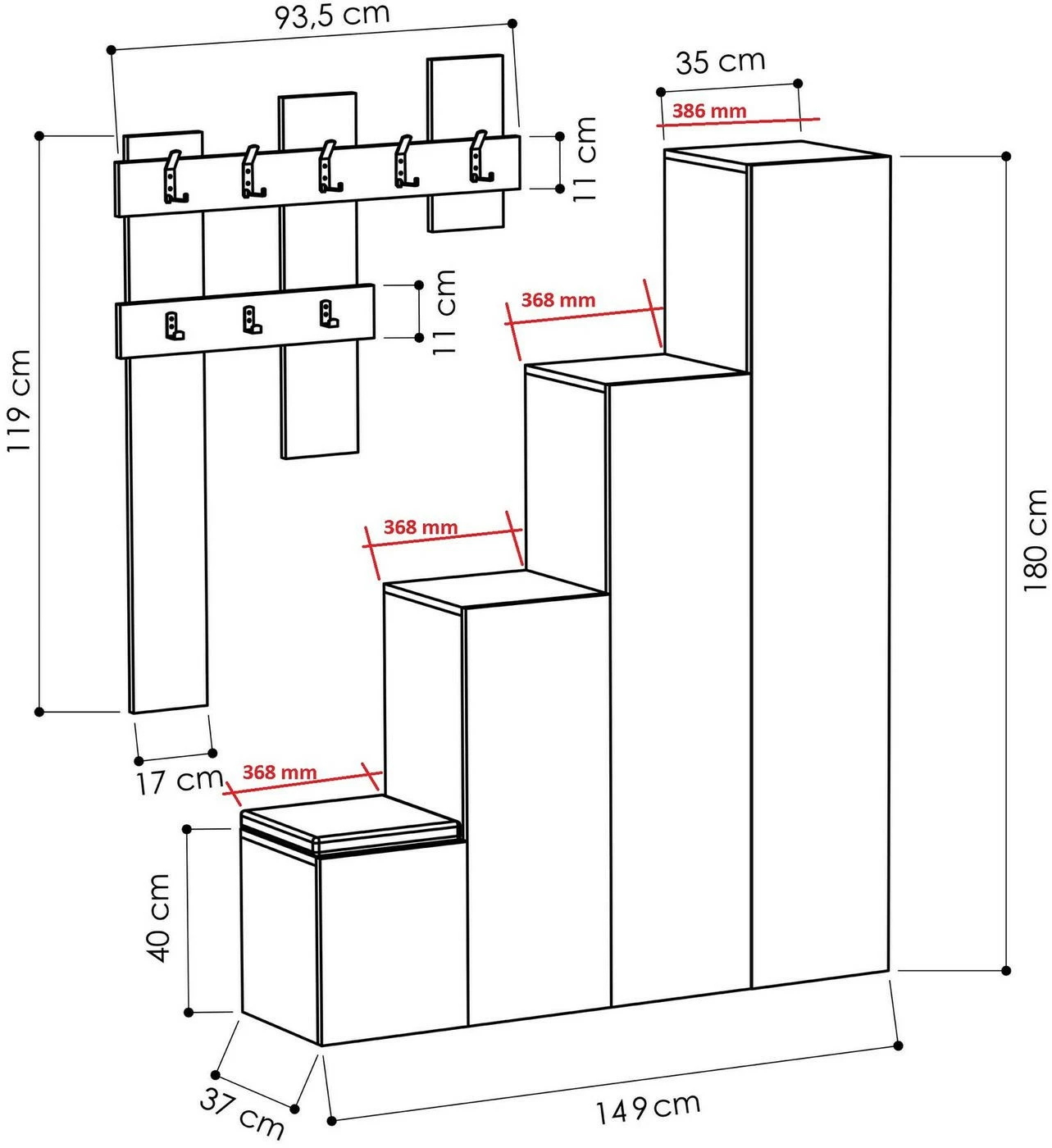 Säilytyskokonaisuus Eteiseen Linento Furniture Up, Eri Värejä 12 Säilytyskokonaisuus Eteiseen Linento Furniture Up, Eri Värejä - Image 12