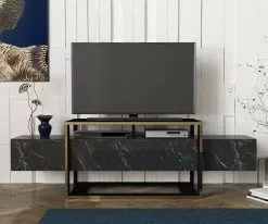 TV-taso Linento Furniture Bianco, Musta/kulta -Huonekalut myymälä LIFU804TRH3054 3
