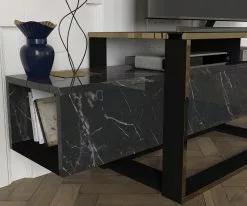 TV-taso Linento Furniture Bianco, Musta/kulta -Huonekalut myymälä LIFU804TRH3054 4