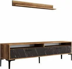TV-taso Ja Hylly Linento Furniture Istanbul, Marmorikuosi, Ruskea/musta