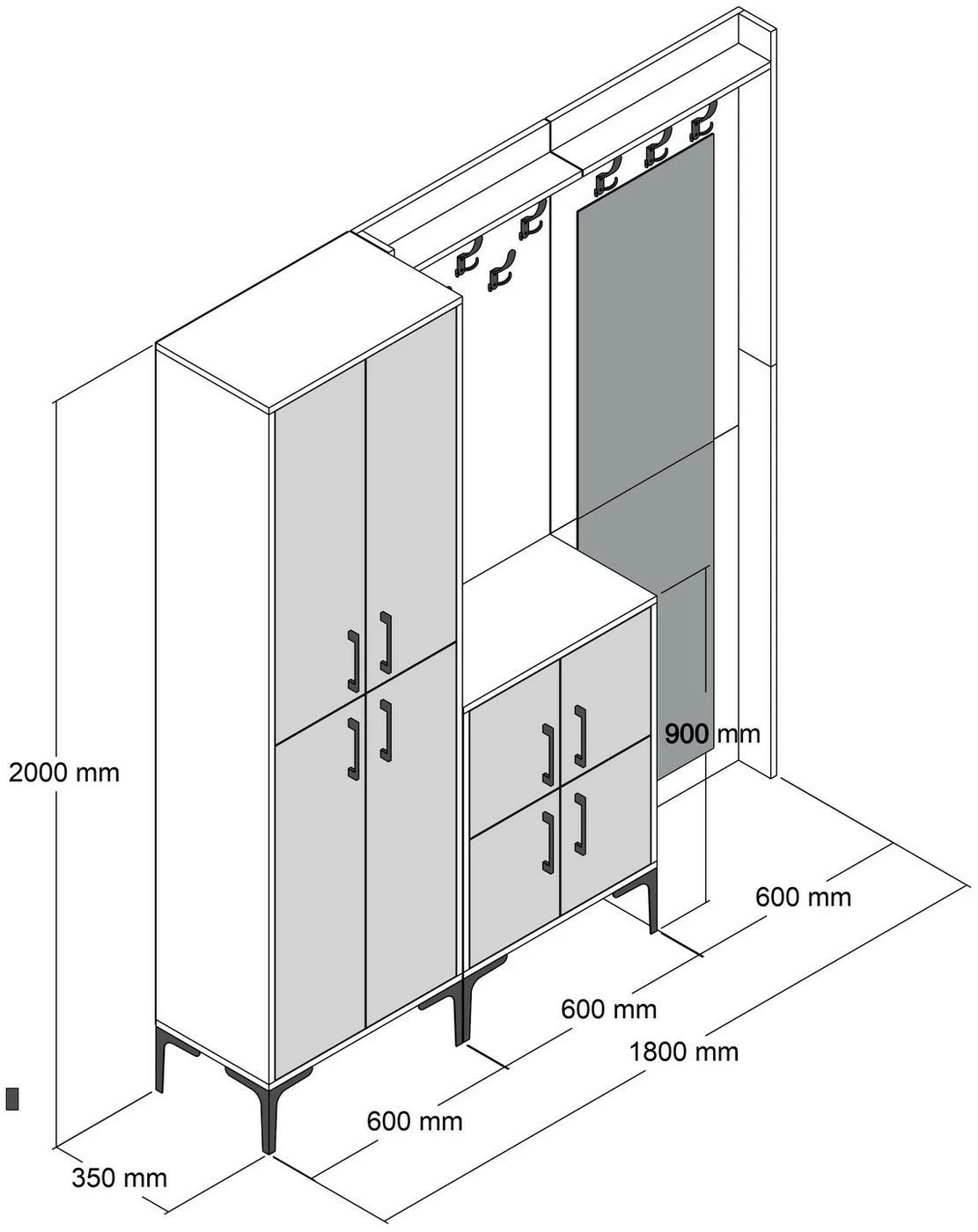 Säilytyskokonaisuus Peilillä Linento Furniture Berlin ABC, Eri Värejä 12 Säilytyskokonaisuus Peilillä Linento Furniture Berlin ABC, Eri Värejä - Image 12