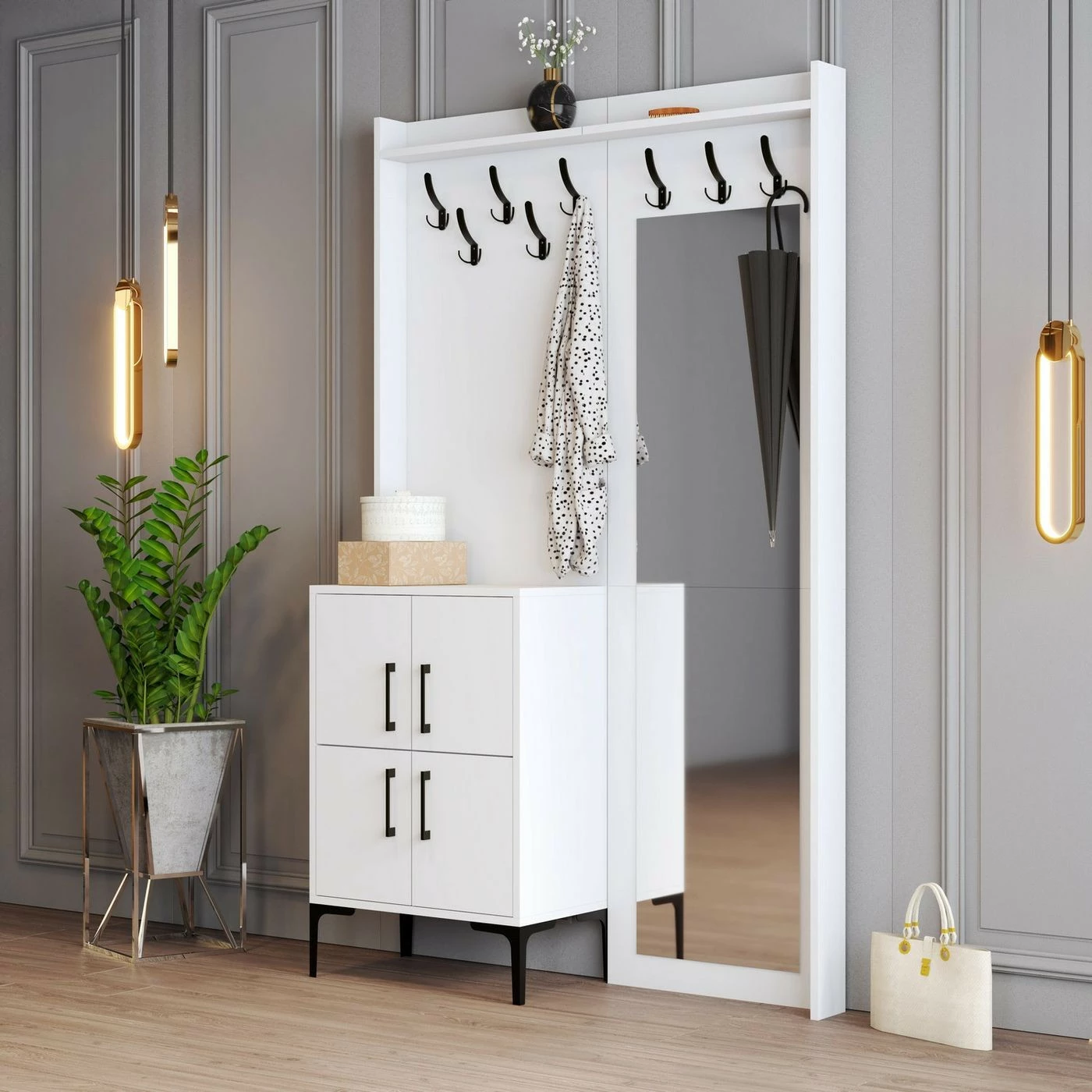 Säilytyskokonaisuus Peilllä Linento Furniture Berlin BC, Valkoinen 4 Säilytyskokonaisuus Peilllä Linento Furniture Berlin BC, Valkoinen - Image 4