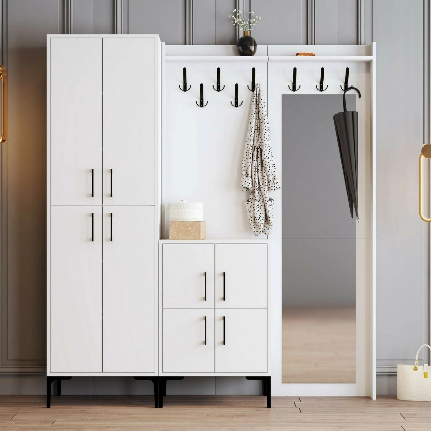 Säilytyskokonaisuus Peilllä Linento Furniture Berlin ABC, Valkoinen 2 Säilytyskokonaisuus Peilllä Linento Furniture Berlin ABC, Valkoinen - Image 2