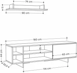 TV-taso Ja Seinähylly Linento Furniture Stockton, Harmaa/beige -Huonekalut myymälä LIFU855DTE3079 4