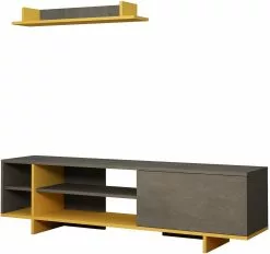 TV-taso Ja Seinähylly Linento Furniture Stockton, Harmaa/keltainen