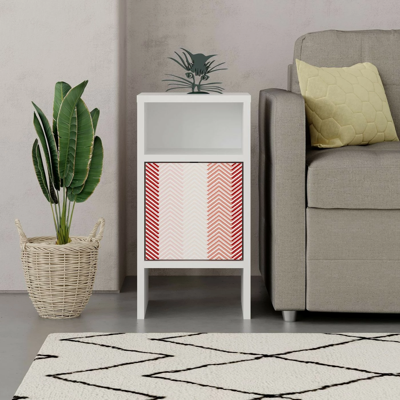 Yöpöytä Linento Furniture Grandma, Siksak, Valkoinen/punainen 3 Yöpöytä Linento Furniture Grandma, Siksak, Valkoinen/punainen - Image 3