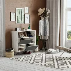 Kenkäkaappi Linento Furniture Norfolk, Valkoinen/antrasiitti -Huonekalut myymälä LIFU855DTE4032 3