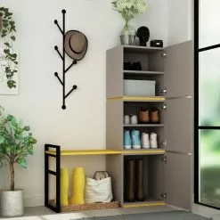 Kenkäkaappi Linento Furniture Mello, Beige/keltainen -Huonekalut myymälä LIFU855DTE4403 3