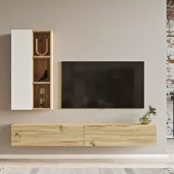 TV-taso Ja Seinähylly Linento Furniture LV10, Ruskea/valkoinen