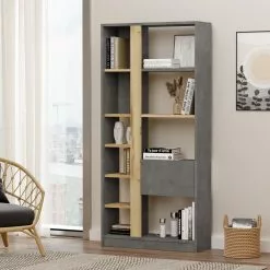 Kirjahylly Linento Furniture LV21, Tammi/hopeanharmaa -Huonekalut myymälä LIFU921YRD1142 3