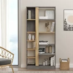 Kirjahylly Linento Furniture LV21, Tammi/hopeanharmaa -Huonekalut myymälä LIFU921YRD1142 5
