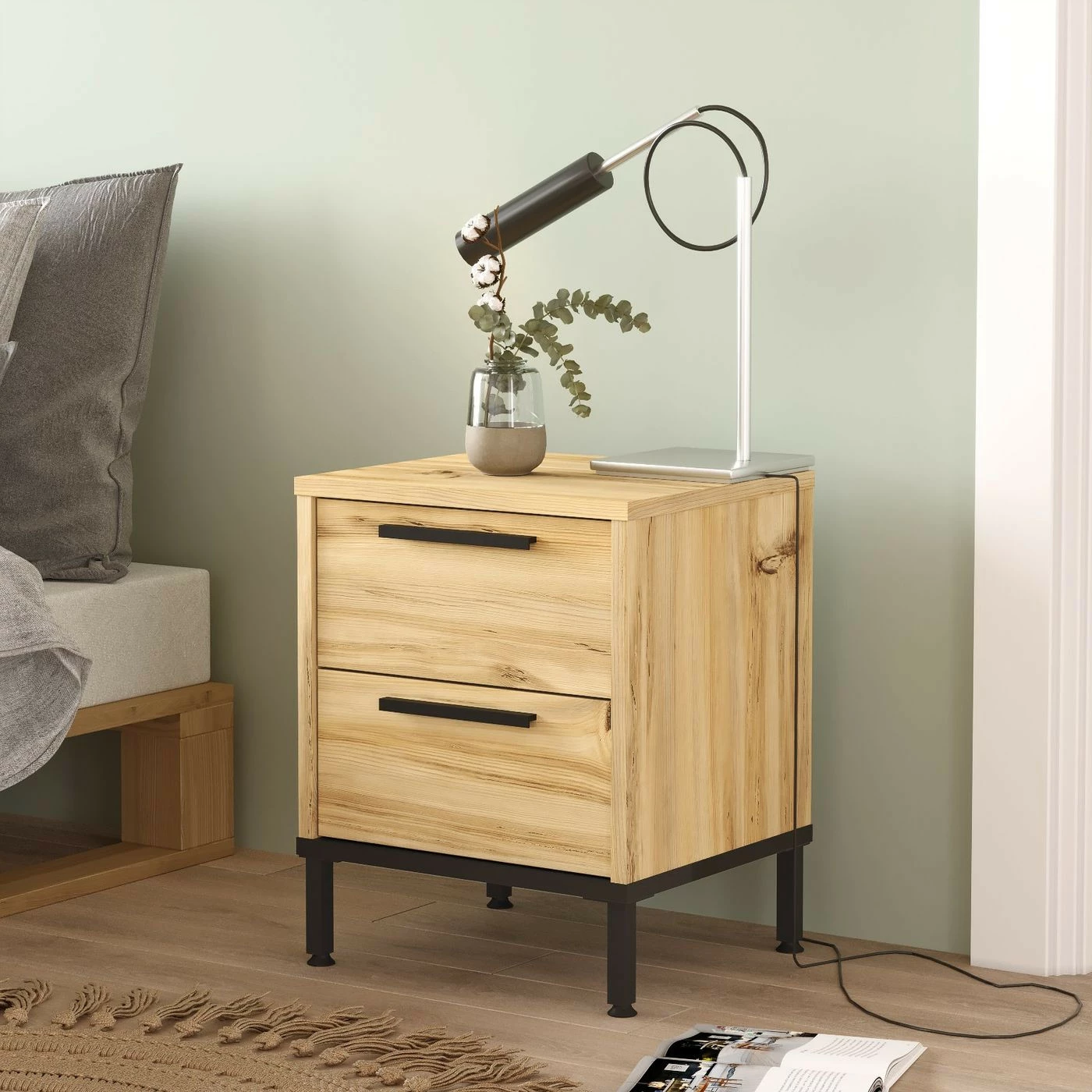 Yöpöytä Linento Furniture LV24, Puukuosi, Ruskea 3 Yöpöytä Linento Furniture LV24, Puukuosi, Ruskea - Image 3