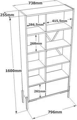 Kirjahylly Linento Furniture BO1, Tummanharmaa -Huonekalut myymälä LIFU956LCS1408 7