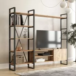 Kirjahylly Ja TV-taso Linento Furniture ML21, Ruskea -Huonekalut myymälä LIFU956LCS1660 3