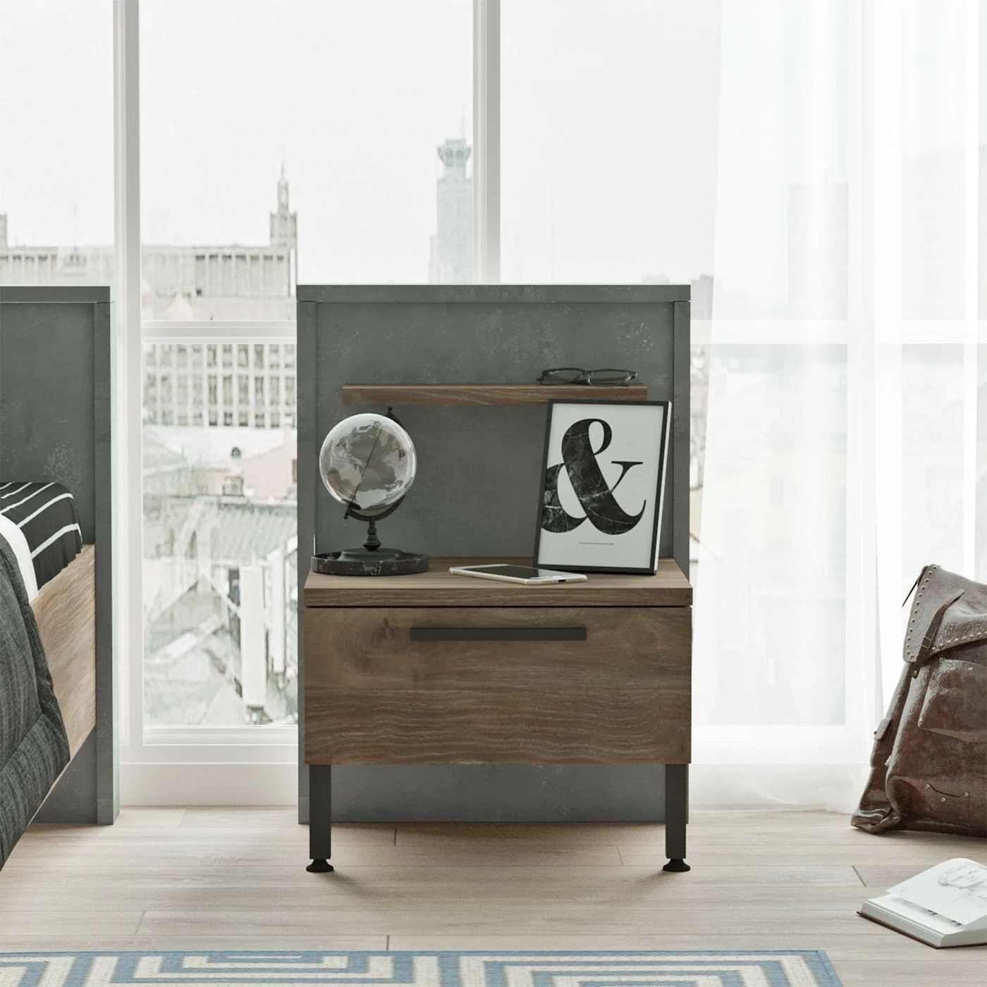 Yöpöytä Linento Furniture HM5, Ruskea/harmaa 3 Yöpöytä Linento Furniture HM5, Ruskea/harmaa - Image 3