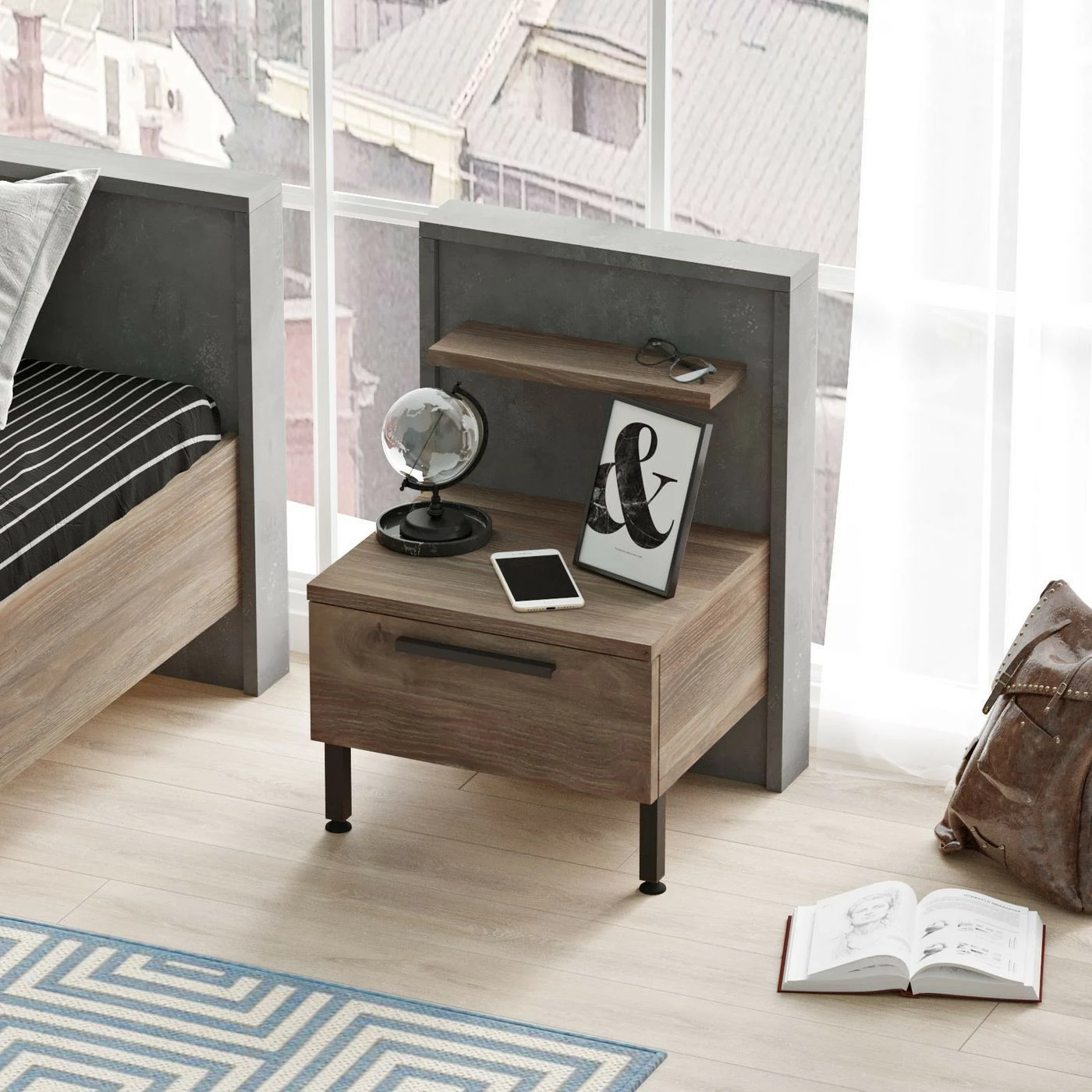 Yöpöytä Linento Furniture HM5, Ruskea/harmaa 4 Yöpöytä Linento Furniture HM5, Ruskea/harmaa - Image 4