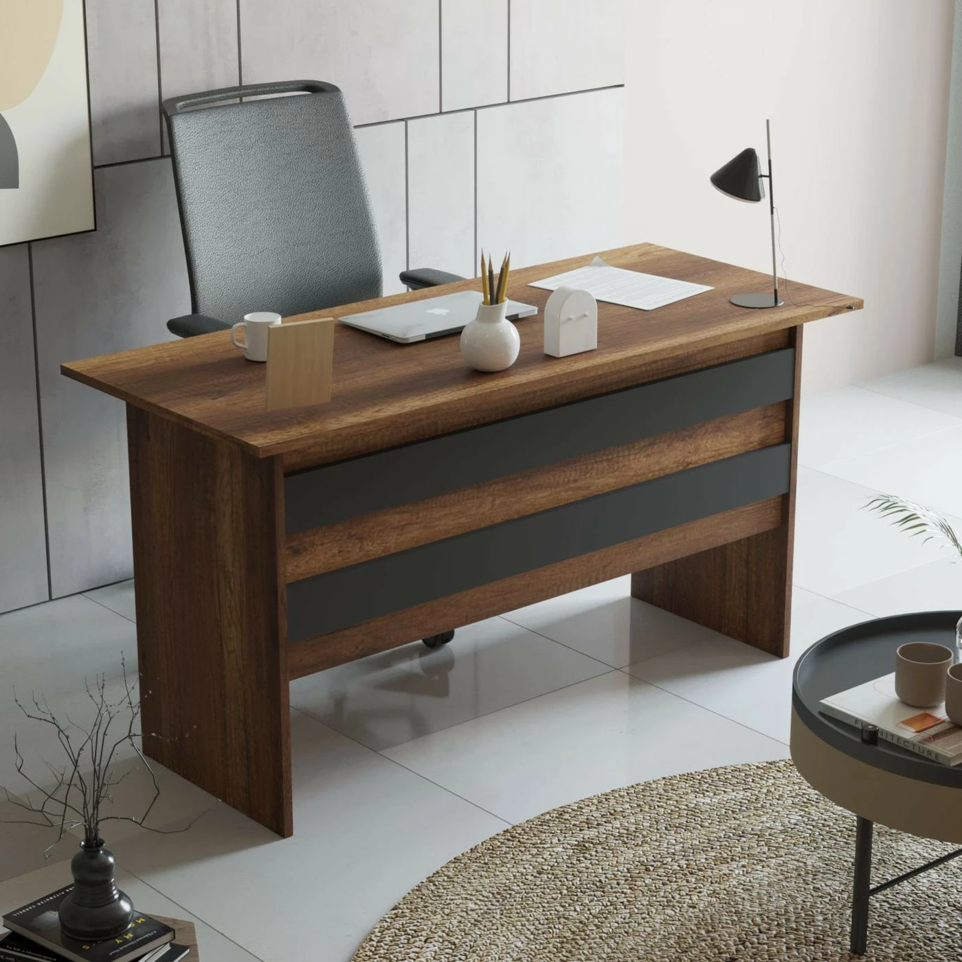 Työpöytäkokonaisuus Linento Furniture VO10, Tummanruskea/harmaa 2 Työpöytäkokonaisuus Linento Furniture VO10, Tummanruskea/harmaa - Image 2
