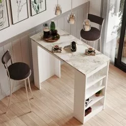 Baaripöytä Linento Furniture ST1 White, Marmorikuosi, Valkoinen/beige Marmori -Huonekalut myymälä LIFU956LCS2208 3