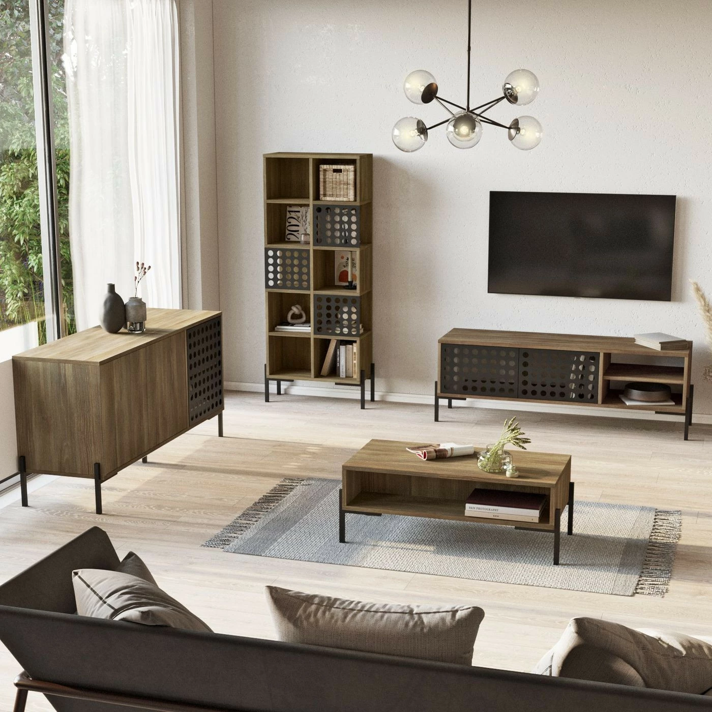 Huonekalusetti Olohuoneeseen Linento Furniture NE6, Ruskea 3 Huonekalusetti Olohuoneeseen Linento Furniture NE6, Ruskea - Image 3