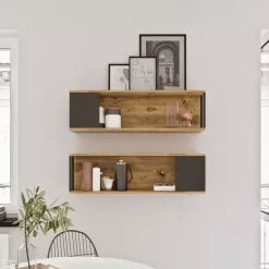 Seinähylly Linento Furniture VG18, 2-osainen, Ruskea -Huonekalut myymälä LIFU956LCS2711 3