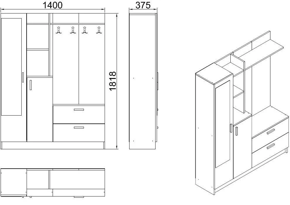 Säilytyskokonaisuus Eteiseen Linento Furniture DD5, Eri Värejä 12 Säilytyskokonaisuus Eteiseen Linento Furniture DD5, Eri Värejä - Image 12