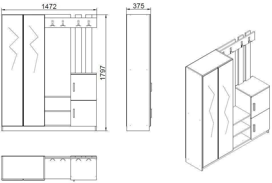 Säilytyskokonaisuus Eteiseen Linento Furniture DD8, Eri Värejä 6 Säilytyskokonaisuus Eteiseen Linento Furniture DD8, Eri Värejä - Image 6