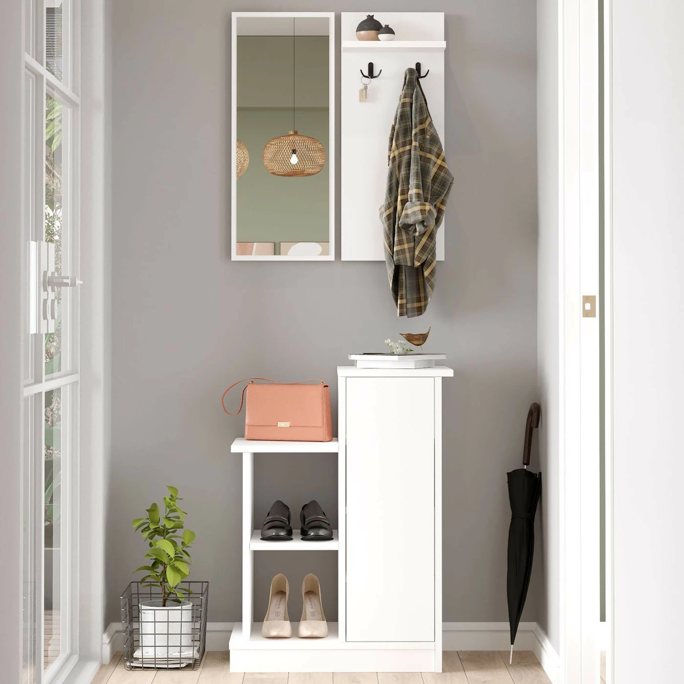 Säilytyskokonaisuus Eteiseen Linento Furniture CH1, Valkoinen 1 Säilytyskokonaisuus Eteiseen Linento Furniture CH1, Valkoinen