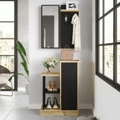 Säilytyskokonaisuus Eteiseen Linento Furniture CH1, Ruskea/musta