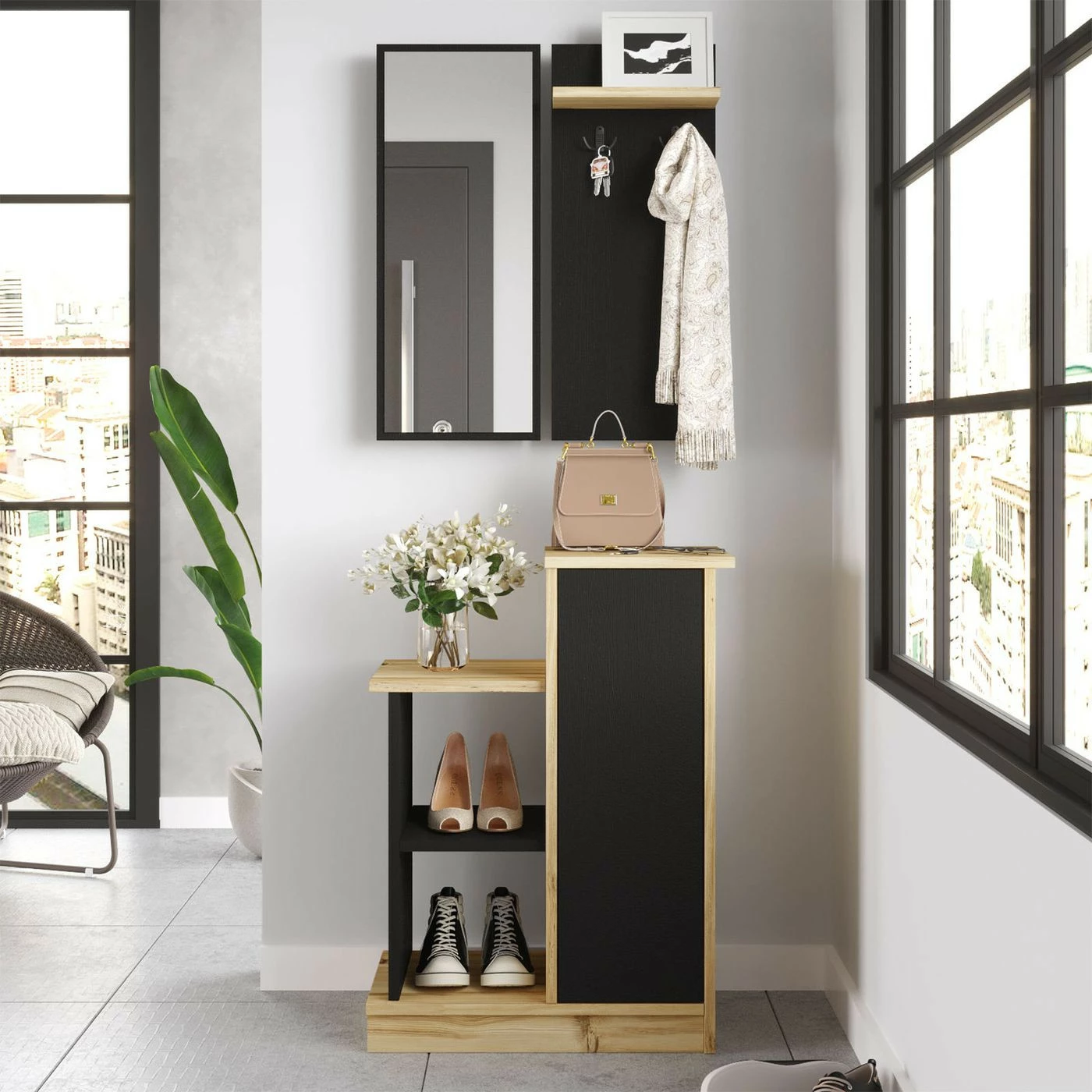 Säilytyskokonaisuus Eteiseen Linento Furniture CH1, Ruskea/musta 1 Säilytyskokonaisuus Eteiseen Linento Furniture CH1, Ruskea/musta