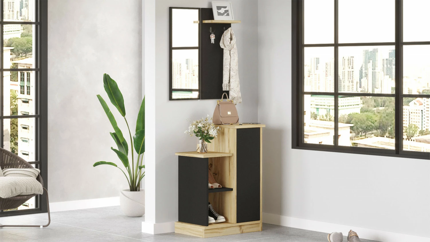 Säilytyskokonaisuus Eteiseen Linento Furniture CH1, Ruskea/musta 3 Säilytyskokonaisuus Eteiseen Linento Furniture CH1, Ruskea/musta - Image 3