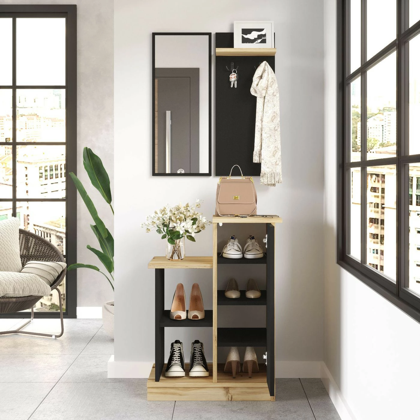 Säilytyskokonaisuus Eteiseen Linento Furniture CH1, Ruskea/musta 4 Säilytyskokonaisuus Eteiseen Linento Furniture CH1, Ruskea/musta - Image 4