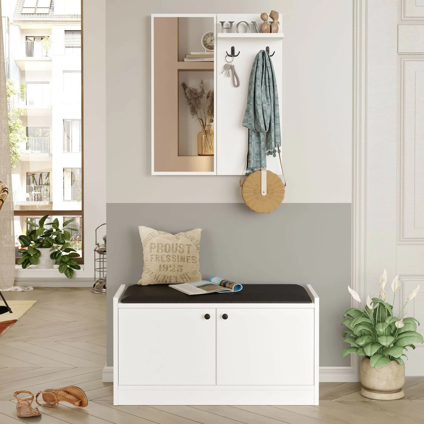 Säilytyskokonaisuus Eteiseen Linento Furniture LS1, Valkoinen 1 Säilytyskokonaisuus Eteiseen Linento Furniture LS1, Valkoinen