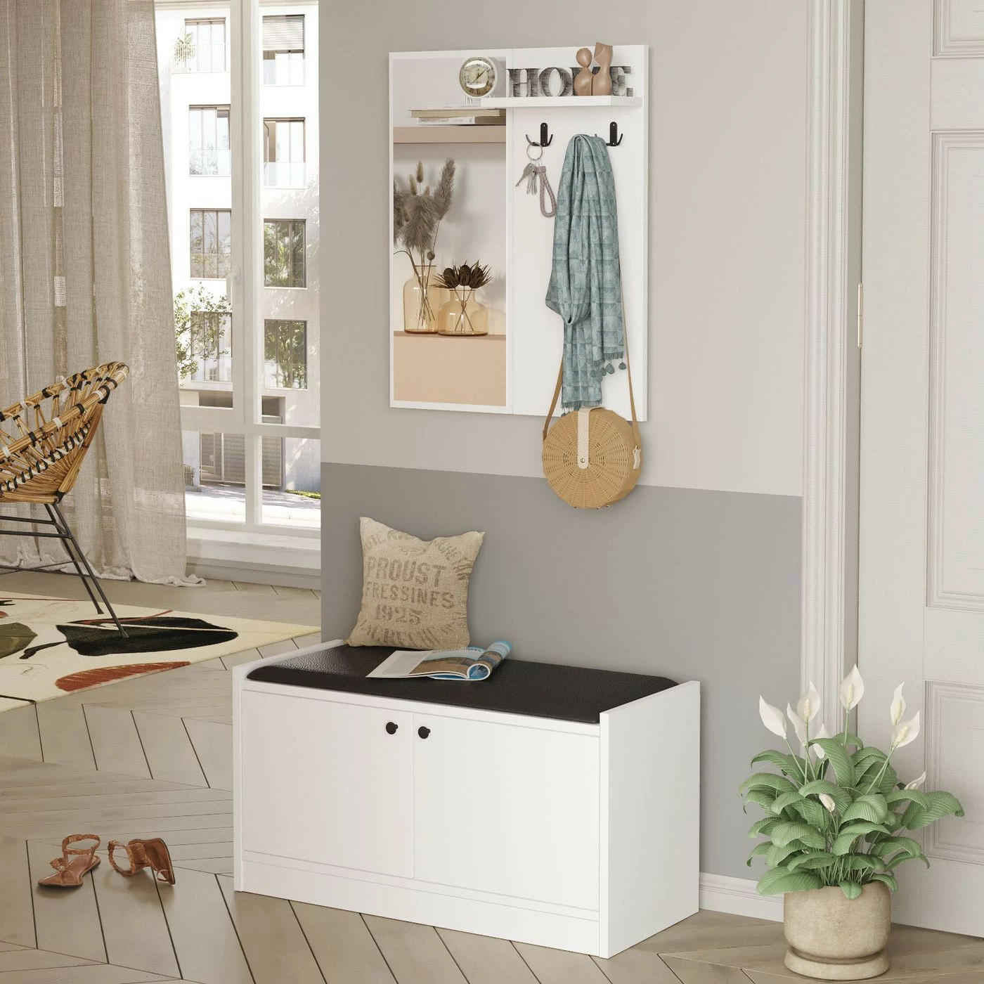 Säilytyskokonaisuus Eteiseen Linento Furniture LS1, Valkoinen 2 Säilytyskokonaisuus Eteiseen Linento Furniture LS1, Valkoinen - Image 2