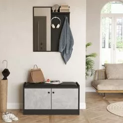 Säilytyskokonaisuus Eteiseen Linento Furniture LS1, Harmaa/musta