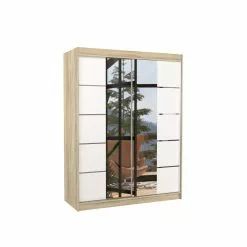 ADRK Furniture Nordic -kaappi, 150 X 58 X 200 Cm, Tammi / Valkoinen