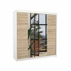 ADRK Furniture Perqs-vaatekaappi, Valkoinen/tammi