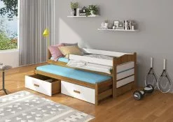 Lastensänky Adrk Furniture Tiarro 90x200 Cm Sivusuojalla, Tummanruskea/valkoinen