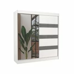 Vaatekaappi Adrk Furniture Toura 200 Cm, Valkoinen/harmaa.