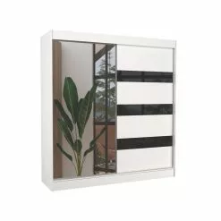 Vaatekaappi Adrk Furniture Toura 200 Cm, Valkoinen/musta